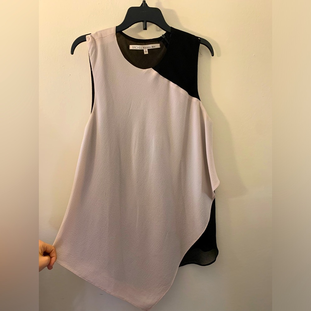 Cream and Black Rachel Roy Asymmetrical dress shirt